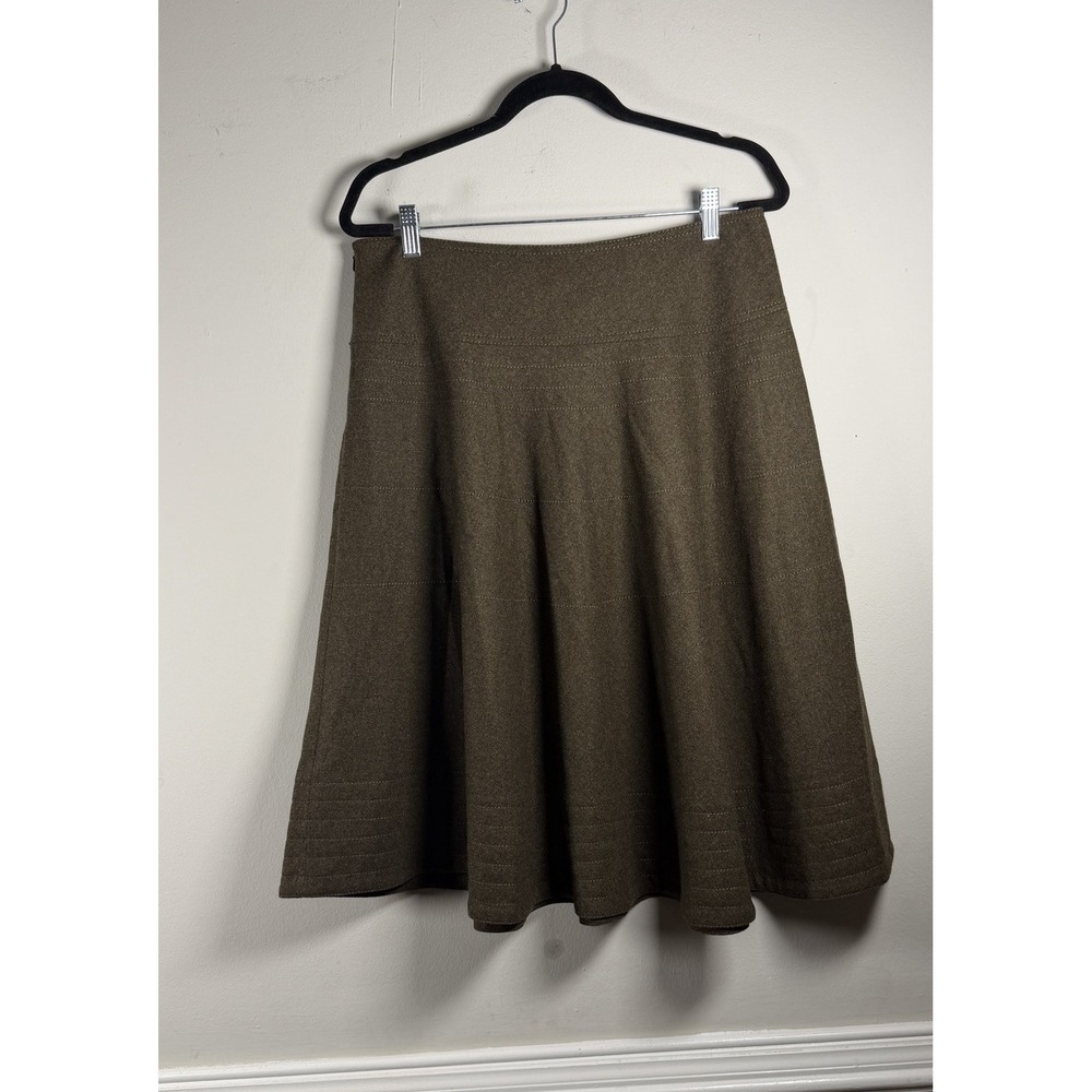 New DKNY Light Brown Skirt Women's 10 Asymmetrical Midi Side Zip Y2K Wool Office